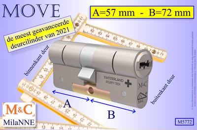 M&C MOVE - High-tech Security deurcilinder - SKG*** - 57x72 mm - Politiekeurmerk Veilig Wonen - inclusief gereedschap MilaNNE montageset