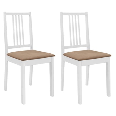 vidaXL - Eetkamerstoelen - met - kussens - 2 - st - massief - hout - wit