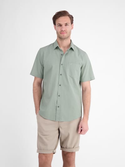 LERROS Casual overhemd met korte mouwen van katoen met streepstructuur , Maat: S , Kleur: BAY GREEN , 100% katoen