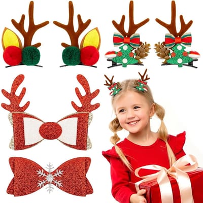 6 Stuks Kerst Haarspelden, Glitter Antler Haarclips, Antislip Haaraccessoires voor Meisjes en Vrouwen