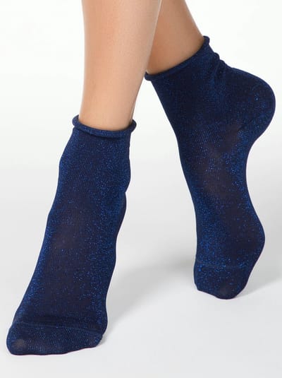 2-PAAR Glitter sokken opgerold boordje (geschenkset), blauw, Maat 36/37.