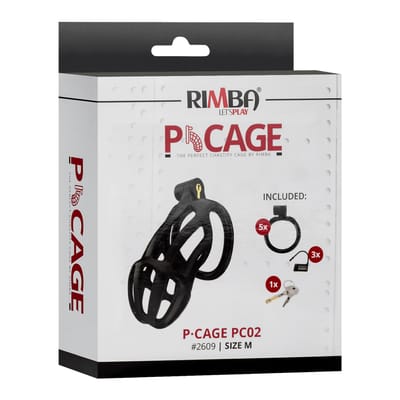 Rimba Toys - P-Cage PC01 - Kunststof Kuisheidskooi - Peniskooi - Chastity - Zwart - Verkrijgbaar in 3 maten