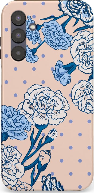 Casetastic hoesje geschikt voor Samsung Galaxy A25 - Dubbellaagse bescherming - Anjer elegantie - Fashion Case - Zand Zilver Lichtblauw