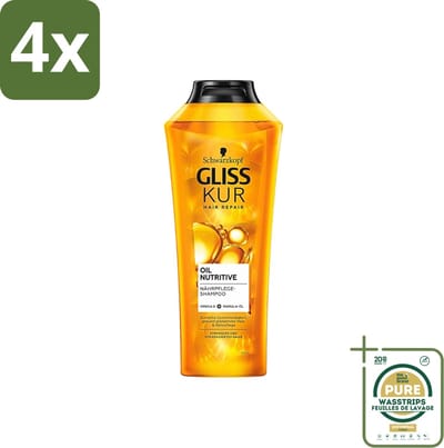 Gliss-Kur - Shampoo - Oil Nutritive - Voedende Shampoo - Voor Stroef & Gespannen Haar - 400 ml - Voordeelverpakking - 4 stuks - Hydraterend shampoo - Haar verzorging