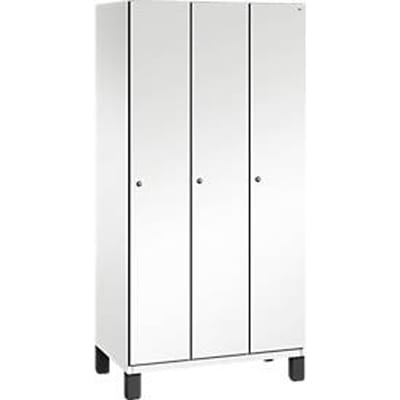 C+P Cambio locker, 3 vakken, op poten, B 900 x D 525 x H 1980 mm, verkeerswit/wit