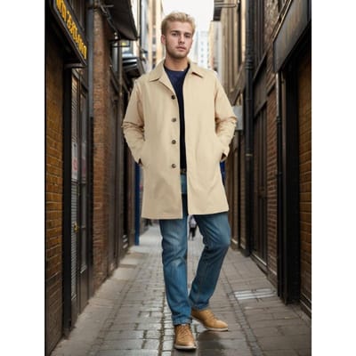 Nieuwe Lente en Herfst Effen Kleur Lange Mouwen Windjack Heren Revers Slim Enkele Rij Knopen Casual Jas L beige
