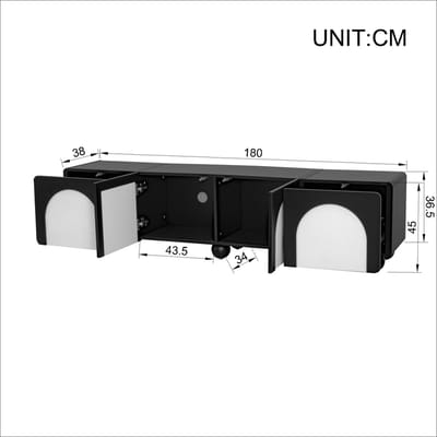 Tv-Meubel Zwart-Wit - Modern Lowboard 180 cm met 2 Lades en 2 Deuren - Televisiemeubel met Kabelmanagement - Woonkamer