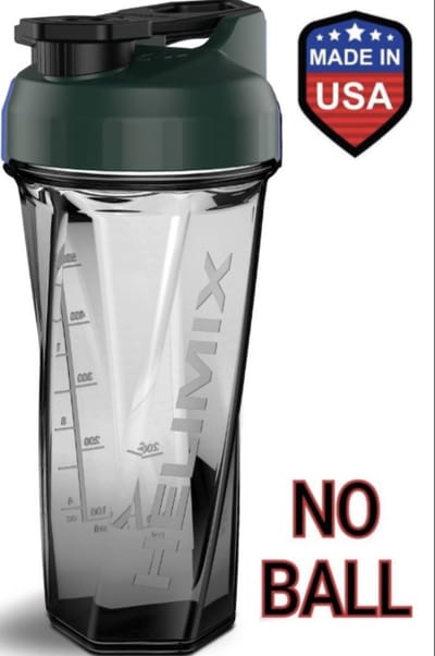 HELIMIX Shake Beker - 828 ML Wheyshaker - Fitness Sport Shake Smoothie Beker Fles Bidon - ZONDER Bal- Kleur Evergreen- Doorzichtig