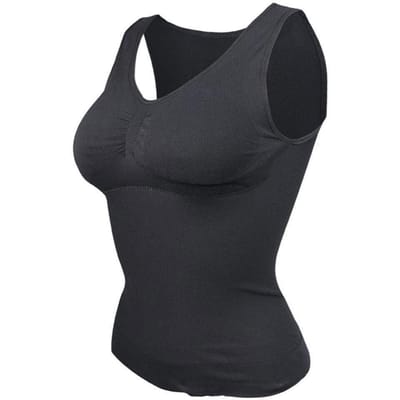 Vrouwen Shapewear Gewatteerde Tummy Control Tank Top Afslankend Hemdje Afneembaar Lichaam Vormgevend Compressie Vest Korset L zwart