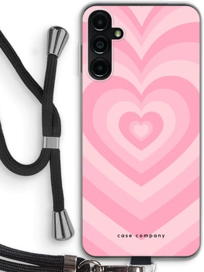 Case Company® - Hoesje met koord geschikt voor Samsung Galaxy A14 hoesje met Koord - Hart Roos - Telefoonhoesje met Zwart Koord - Bescherming aan alle Kanten en Over de Schermrand