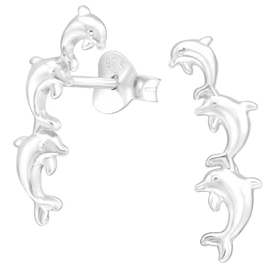 Joy|S - Zilveren dolfijn oorbellen - 6 x 16 mm - 3 dolfijnen - egaal zilver