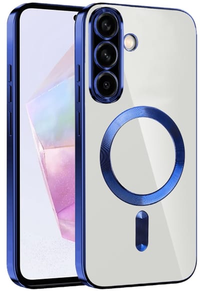 Hoesje geschikt voor Samsung Galaxy A36/A56 - Techsuit Luxury Crystal Back Cover - Geschikt voor MagSafe - Transparant/Donkerblauw