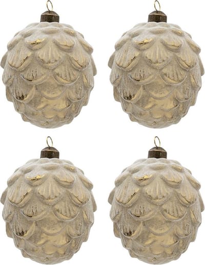 Clayre & Eef Kerstbal Set van 4 8x13 cm Grijs Glas Rond Kerstboomversiering