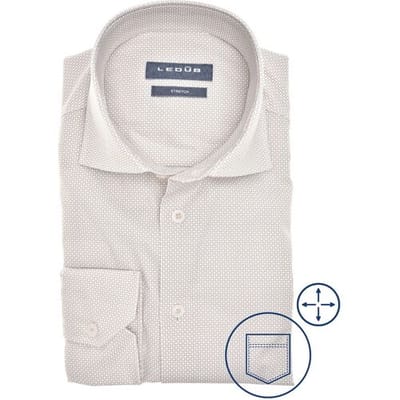 Ledûb Overhemd Fine Allover Pattern Cotton Subtle Stretch Zand / male