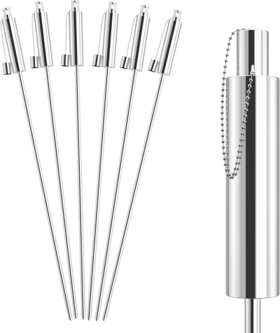 Tuinfakkels Roestvrij Staal - Olie Lampen - Buitenverlichting Tuin - Kindveilige Sluiting - 115 Cm Hoog - Zilver