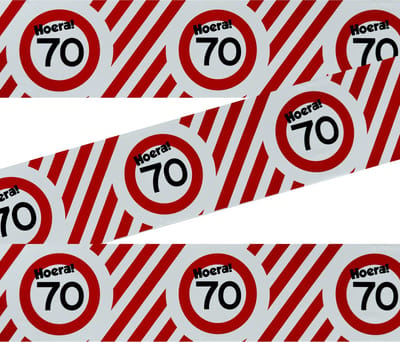 3BMT® Afzetlint - Markeerlint rood wit - 70 jaar - verjaardag - 10 meter