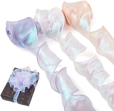 Dailygoods- Chiffon Lint 60mm - 3 Rollen - Iriserend - Transparant - Decoratie Lint - Voor Boeket Inpakken - Decoratielint