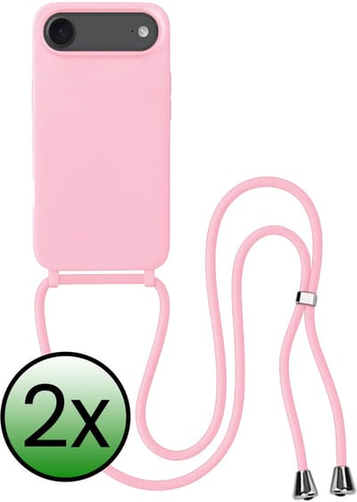 Hoes Geschikt voor iPhone Air Hoesje Met Koord - Telefoonhoesje Geschikt voor iPhone Air Backcover Met Afneembaar Koord - Lichtroze - 2 Stuks