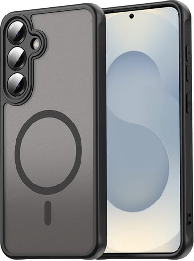 MobyDefend Hoesje - Geschikt voor Samsung Galaxy S25 - Case Geschikt voor MagSafe - Mat Transparant Met Gekleurde Rand - Zwart