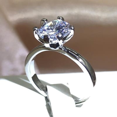 Bague classique à six griffes et un cœur en zircon pour femme, bague de mode pour demande en mariage, poinçon 925, bijoux en diamant flash 5 white