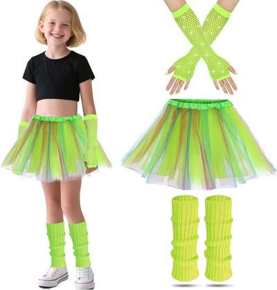 80s Thema Kostuum voor Meisjes met Neon Legwarmers, Handschoenen en Tutu Jurk voor Feestjes en Verkleedpartijen