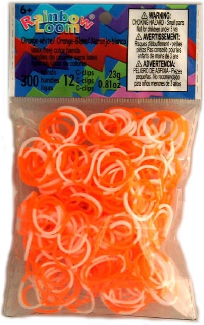 Rainbow Loom 2 colour orange - white 300 stuks