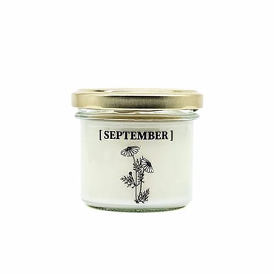 Candlelight-on - geurkaars met geboortebloem en geboortedatum - 6 september - o.b.v. sojawas en etherische oliën