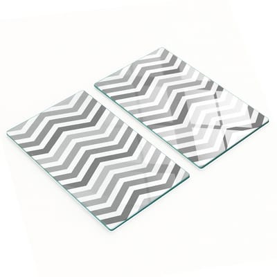 Set van twee decoratieve glazen keukenplanken met grijs zigzagpatroon, 2x30x52 cm