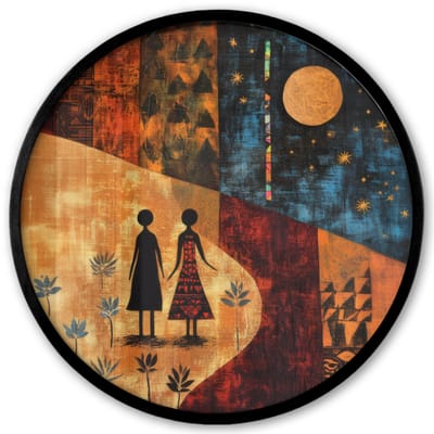Poster in lijst Rond - Fotolijst 40x40 cm - Posters - Silhouetten - Abstract - Zon - Maan - Ronde posterlijst zwart - Decoratie - Wanddecoratie woonkamer - Muurdecoratie slaapkamer