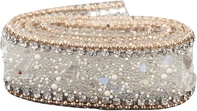 Elegante Crystal Ribbon Bead Trim voor Schoenen, Kleding en Tassen - Bruiloft Decoratie, 2cm Breed (Wit + Goud)