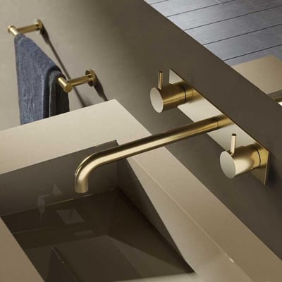 Hotbath Cobber CB006TEXT25 afbouwdeel wastafelkraan 3-gats met achterplaat en 25cm uitloop geborsteld messing