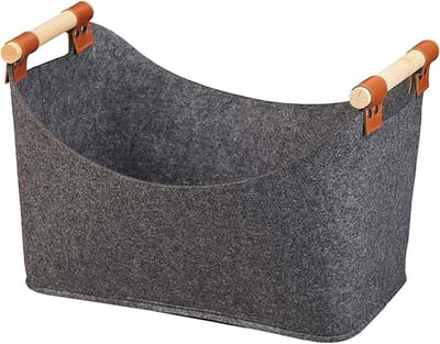 Brandhout Mand - Vilt Tas - Haardhout Opslag - Versterkte Handvatten - 40 cm - Donkergrijs
