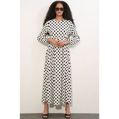Floral Crewlijf Maxi Brei Jurk met Strikdetail