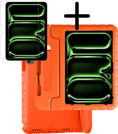 Hoesje Geschikt voor Apple iPad Pro (2024/2025) - 13 inch - Met Screenprotector - Kinderhoes Shockproof Bumper - Kidsproof Case - Tablet Hoes - Kinder Hoes Cover - Oranje