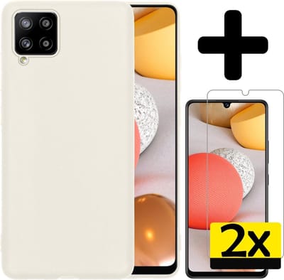 Hoesje - Met 2x Screenprotector - Geschikt voor Samsung Galaxy A42 - Sterk & Shockproof - Back Cover - Siliconen Case - Telefoon Hoes - Telefoonhoesjes - Wit