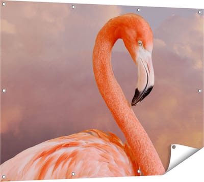 Gards Tuinposter Roze Flamingo in de Wolken - 120x90 cm - Tuindoek - Tuindecoratie - Wanddecoratie buiten - Tuinschilderij
