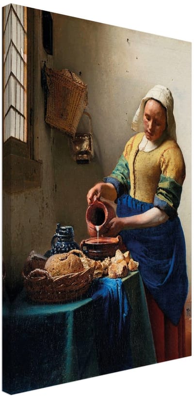 Canvas Schilderij - Johannes Vermeer – Het melkmeisje 40x60 cm - Kunst Wanddecoratie Woonkamer & Slaapkamer