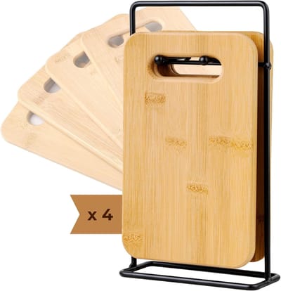 VH Supplies® Snijplankenset met Houder - 4-delige Snijplankenset - Serveerplank - Borrelplank - 27L x 8B x 15D cm