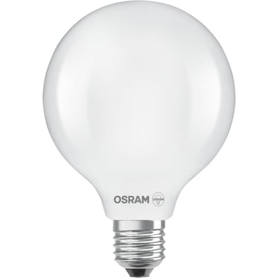 Osram LED lamp in classic globe shape, with decorative LED filament in frosted design, energy efficiency class A, E27, 11.6 W, 2452 lm, 4000 K, cool white. 100% light straight away.