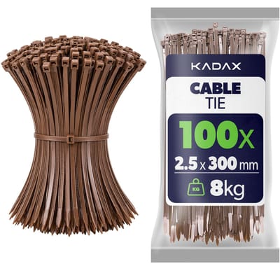 KADAX Kabelbinders 300mm x 2.5mm Bruin – set van 100 stuks, nylon kabelbinders met 8kg trekkracht voor veilig kabelbeheer in huis, tuin, werkplaats en kantoor