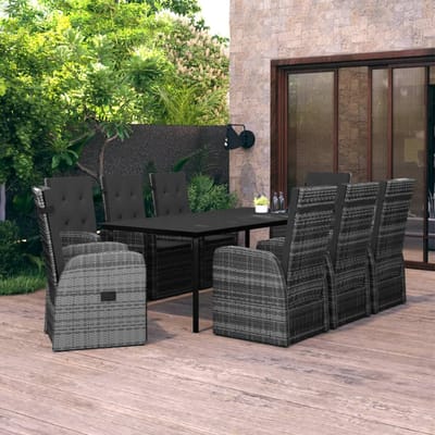 vidaXL - 9-delige - Tuinset - met - kussens - grijs