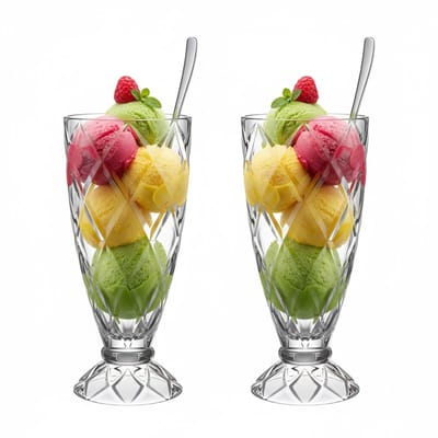 Alessandro ijscoupe Zanzibar - 2x stuks - glas - kristal - 360 ml - 18 x 8 cm - ijs schaaltjes