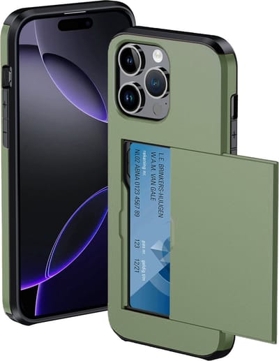 Hoesje Geschikt voor iPhone 16 Pro Hoesje Met Pasjeshouder Hard Case Met Kaarthouder - Hoes Geschikt voor iPhone 16 Pro Hoesje Pashouder Case - Donkergroen