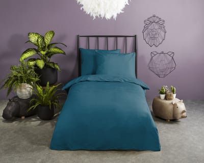 HIP dekbedovertrek effen kleur - 1 persoons 140x200/220 cm - Petrol - 100% Katoen satijn