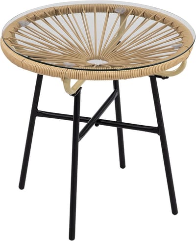 Stijlvolle bijzettafel met glazen blad voor buiten - Ronde bistrotafel voor terras en balkon