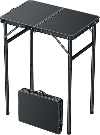 Thijox - In hoogte verstelbare klaptafel 60x40 cm, aluminium, waterdicht, draagbaar, zwart, ideaal voor camping, terras, strand, outdoor, 3 hoogtes, 3