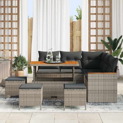 vidaXL - Tuinbank - Set - met - kussen - met - opslag - Grijs - Poly - rattan