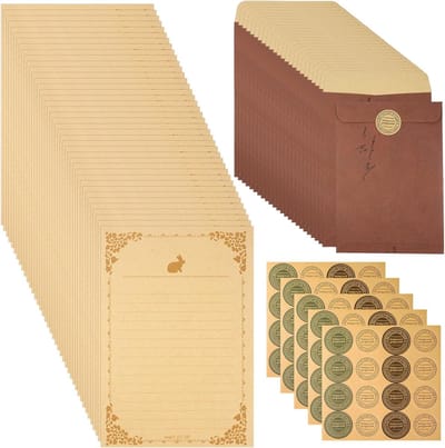 145 Stuks Vintage Papieren Enveloppen Set met 25 Enveloppen, 40 Briefpapier en 80 Stickers voor Verzegelen, Perfect voor Liefdesbrieven en Verjaardagswensen