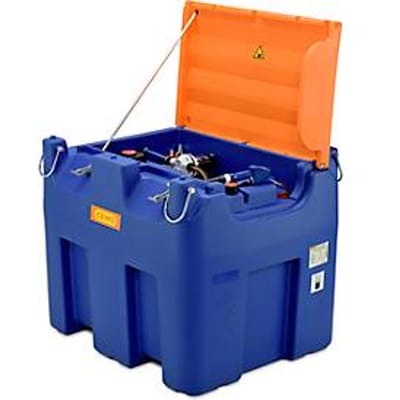 Mobiel tankstation CEMO Blue-Mobil EASY, met CEMATIC BLUE membraanpomp 230 V, 980 l tank voor AdBlue®, kraannokken, scharnierend deksel, B 1720 x D 1070 x H 1120 mm