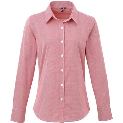 Premier Dames/Dames Gingham Shirt Met Lange Mouwen (Rood/Wit)